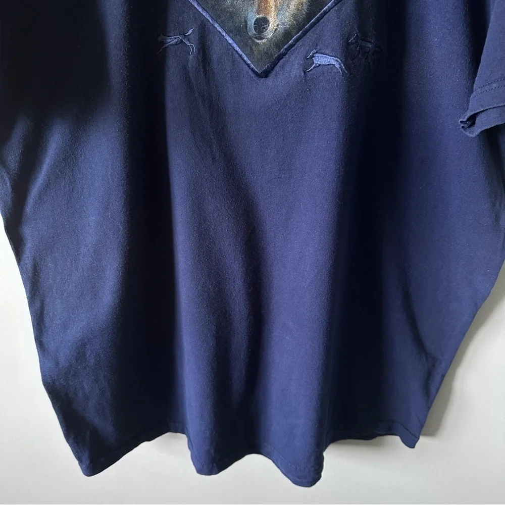 Vintage Embroidered Wolf Tee Navy T-Shirt 90s Size 2XL 1996 Upper Michigan